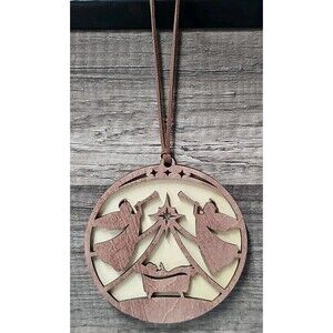 4" Wooden Nativity Christmas Ornament Laser Cut Holy Angels & Baby Jesus.